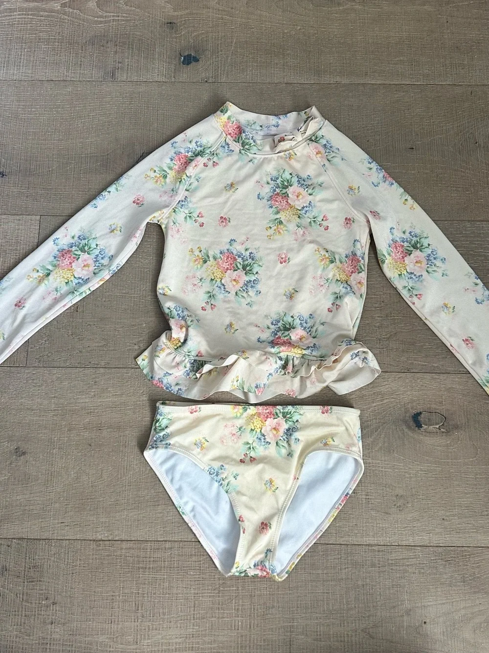 Janie and Jack Cream Floral Long-Sleeve Rash Guard Swim Set